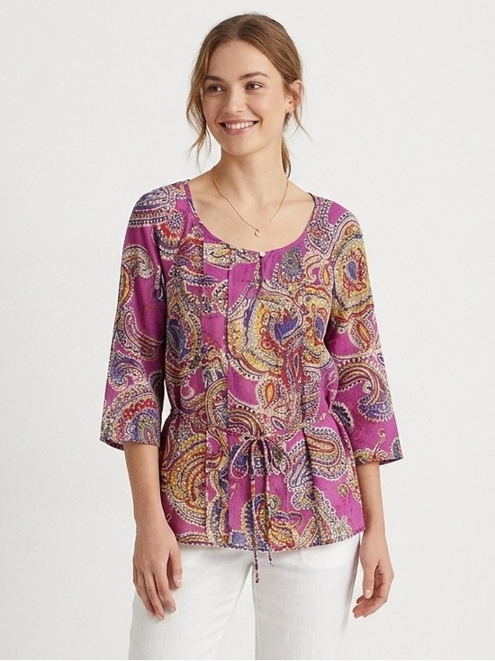 Lauren Ralph Lauren Tops - Lauren Ralph Lauren Magenta Paisley Tie-Front Tunic Blouse XL